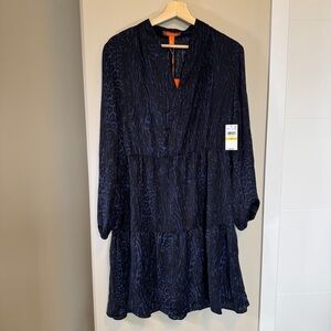 New! Blue Leopard Print Dress Long Sleeves Size Medium